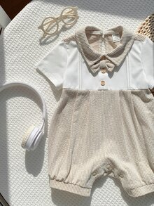 SHEIN 新生儿男女通用可爱针织条纹连体衣，适合生日派对、锐舞派对、晚宴、表演、婚礼、宝宝满月、洗礼和一周岁生日庆祝活动、婚礼宾客、婴儿派对等场合。 - 彩色 - 查看 7