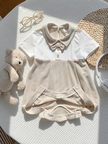 SHEIN 新生儿男女通用可爱针织条纹连体衣，适合生日派对、锐舞派对、晚宴、表演、婚礼、宝宝满月、洗礼和一周岁生日庆祝活动、婚礼宾客、婴儿派对等场合。 - 彩色 - 查看 9