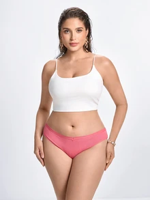 Slumbrini Plus Size Women's Sexy Triangle Panties V-Waist Seamless Cotton Striped Solid Color Comfortable Breathable Underwear - Pink - View 9