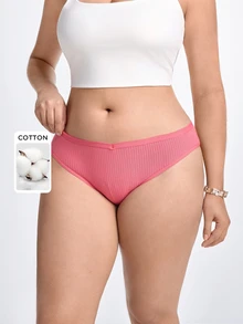 Slumbrini Plus Size Women's Sexy Triangle Panties V-Waist Seamless Cotton Striped Solid Color Comfortable Breathable Underwear - Pink - View 2