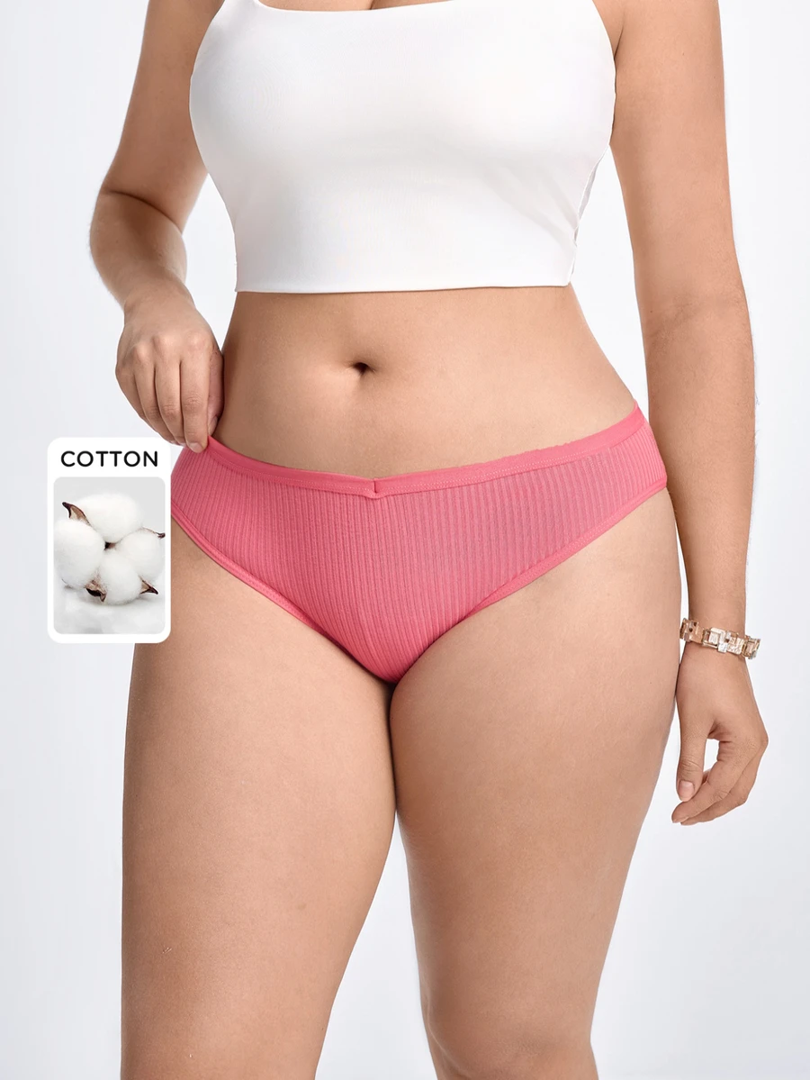 Slumbrini Plus Size Women's Sexy Triangle Panties V-Waist Seamless Cotton Striped Solid Color Comfortable Breathable Underwear