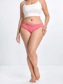 Slumbrini Plus Size Women's Sexy Triangle Panties V-Waist Seamless Cotton Striped Solid Color Comfortable Breathable Underwear - Pink - View 8