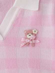 女童毛衣套裝，可愛兔子格紋V領毛衣修身裙，粉色秋冬套裝，嬰兒百搭舒適，適合戶外與室內穿著 - 粉色 - 查看 5