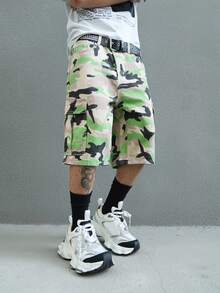 Manfinity EMRG Men's Casual Camo Pattern Waist Belt Pocket Denim Shorts For Everyday Wear - Multicolor - View 8