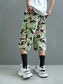 Manfinity EMRG Men's Casual Camo Pattern Waist Belt Pocket Denim Shorts For Everyday Wear - Multicolor - View 6
