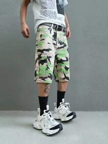 Manfinity EMRG Men's Casual Camo Pattern Waist Belt Pocket Denim Shorts For Everyday Wear - Multicolor - View 5