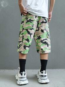 Manfinity EMRG Men's Casual Camo Pattern Waist Belt Pocket Denim Shorts For Everyday Wear - Multicolor - View 2