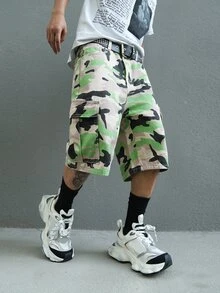 Manfinity EMRG Men's Casual Camo Pattern Waist Belt Pocket Denim Shorts For Everyday Wear - Multicolor - View 7
