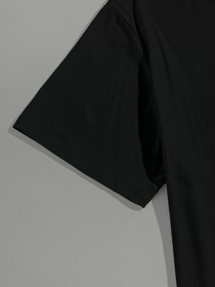 Manfinity EMRG Men's Summer Casual Letter Print Short Sleeve T-Shirt - Black - View 6