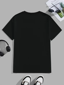 Manfinity EMRG Men's Summer Casual Letter Print Short Sleeve T-Shirt - Black - View 4