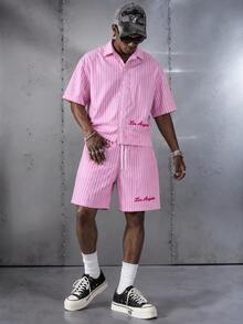 Manfinity EMRG Men's Summer Casual Striped Shirt And Shorts Set - Multicolor - View 1