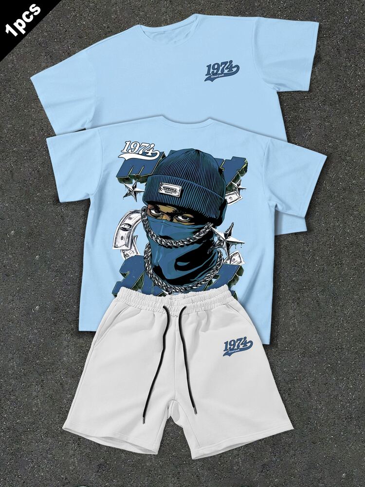 Manfinity EMRG Conjunto casual de camiseta de manga corta con estampado de personajes de dibujos animados y pantalones cortos con cintura de cordón para hombre - Multicolor - Añade 2