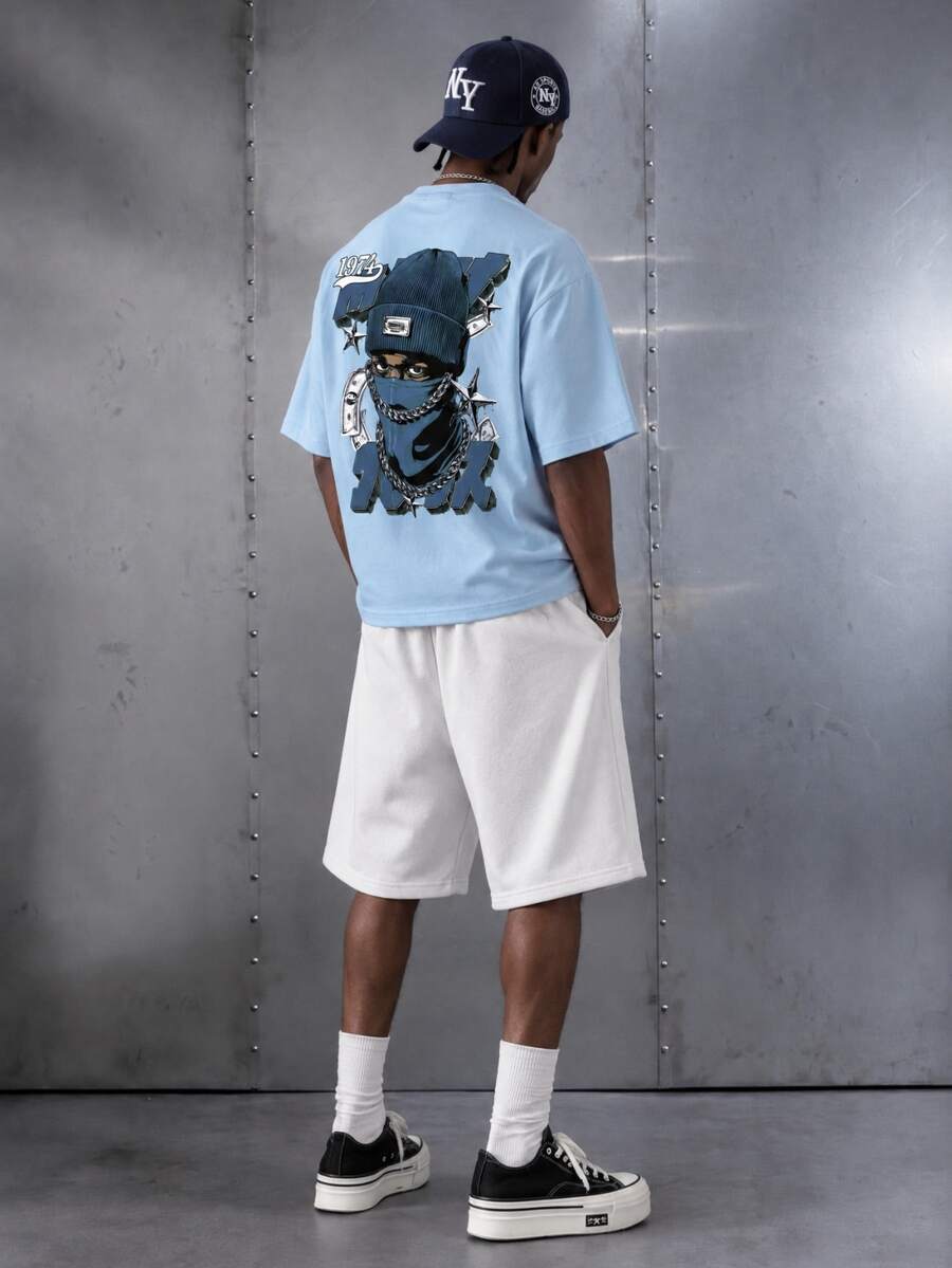 Manfinity EMRG Men's Cartoon Character Print Short Sleeve T-Shirt And Drawstring Waist Shorts Casual Set - Multicolor - View 1