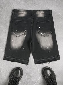 Manfinity EMRG Men's Fashion Versatile Distressed Pocket Button Denim Shorts - Black - View 2