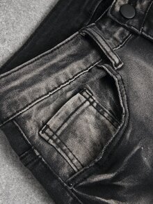 Manfinity EMRG Men's Fashion Versatile Distressed Pocket Button Denim Shorts - Black - View 4