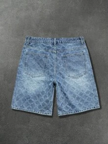 Manfinity EMRG Men's American Street Style Distressed Washed Denim Shorts With Rhinestone Embellishment, Holiday - Light Wash - View 2