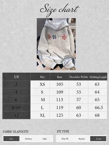SHEIN [印花設計] 女款花卉刺繡長袖休閒可愛抓絨運動衫，秋冬校園教師灰色 - 灰色 - 查看 4
