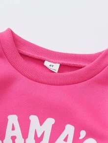 Elladie kids 2件組少女棕紫色MAMA'S MINI字母印花圓領抓絨運動衫慢跑褲套裝，韓系極簡休閒風，生日秋季穿搭 - 粉色 - 查看 5