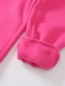 Elladie kids 2件組少女棕紫色MAMA'S MINI字母印花圓領抓絨運動衫慢跑褲套裝，韓系極簡休閒風，生日秋季穿搭 - 粉色 - 查看 8