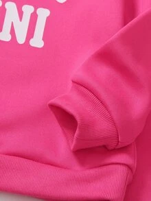 Elladie kids 2件組少女棕紫色MAMA'S MINI字母印花圓領抓絨運動衫慢跑褲套裝，韓系極簡休閒風，生日秋季穿搭 - 粉色 - 查看 7