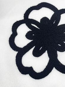 Rafferiza 女款花卉毛巾刺繡圓領長袖套頭運動衫，舒適休閒長袖衛衣，適合日常休閒穿著 - 白色 - 查看 5