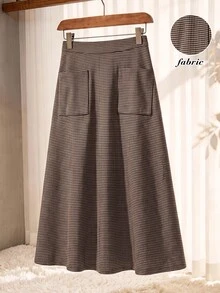 Rusticease Fall/Winter Elegant Casual 1920 Vintage Dressy Elegant Fashion Pocket Midi Skirt For Elderly Women Office Party Night Brown - Brown - View 3