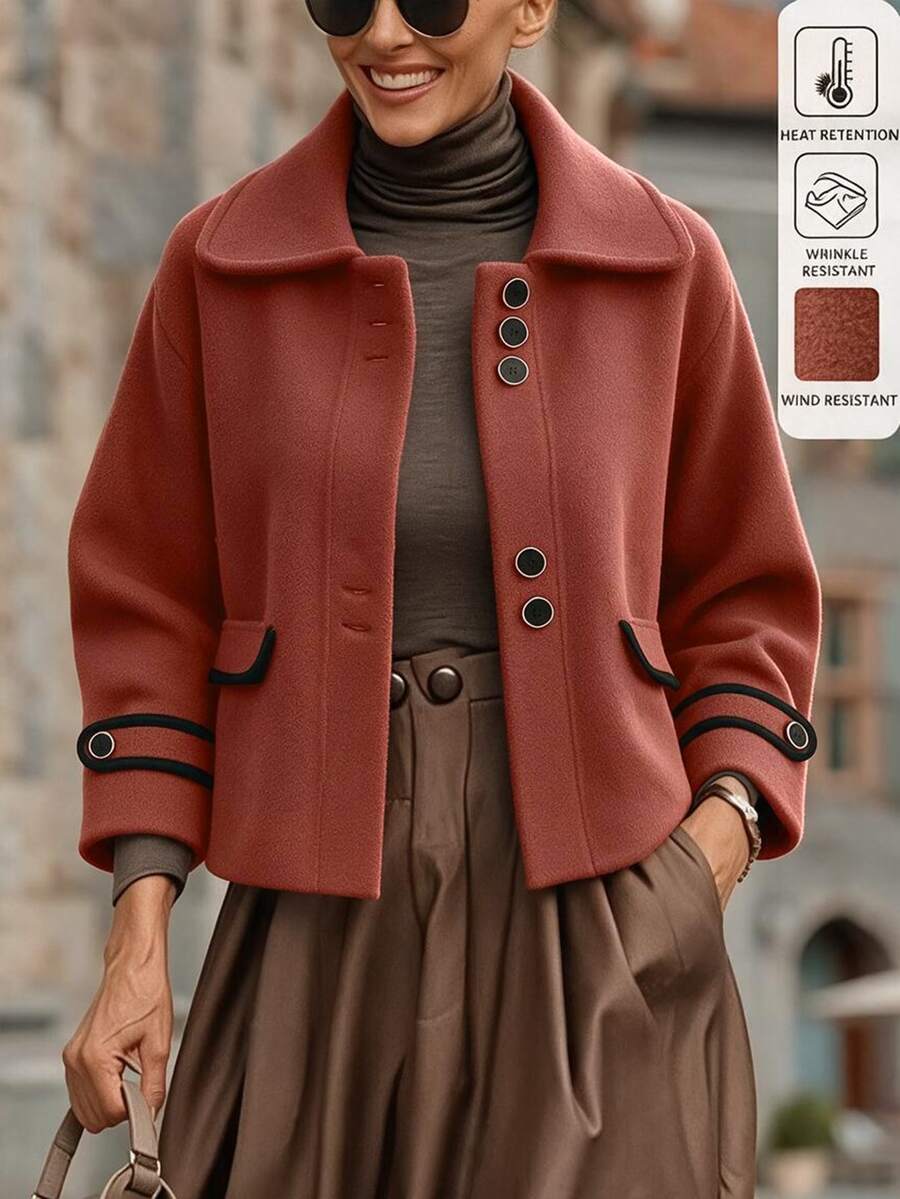 Balvessa جاكيت بأكمام طويلة فضفاضة بأزرار أمامية مع تصميم مرقع وياقة مفتوحة