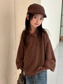 Hapijoa Tween Girl Casual Half-Zip Long Sleeve Sweatshirt - Mocha Brown - View 7