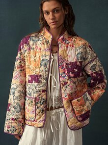 Bohemela Casual Vintage Boho Loose Woven Printed Women's Regular Jacket Weekend Everyday Beige Autumn - Multicolor - View 1
