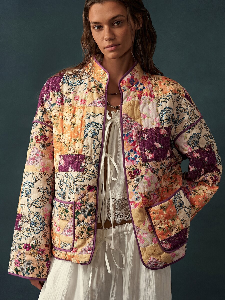 Bohemela Casual Vintage Boho Loose Woven Printed Women's Regular Jacket Weekend Everyday Beige Autumn - Multicolor - View 1
