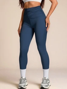 SHEIN Unity Plus Size Women's Ruched Waist Sports Pants Light Blue Gym Sports Summer Gym Sports Gym Pilates Gym Tropical Gym Alternative Tropical - Navy Blue - View 6