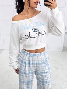 HELLO KITTY AND FRIENDS | SHEIN SHEIN EZwear 女款卡通圖案長袖上衣與格紋長褲休閒套裝 - 彩色 - 查看 5