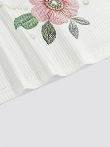 SHEIN Franclia [印花設計] 都市商務通勤風 優雅日常穿著 浪漫女款T恤 - 白色 - 查看 5