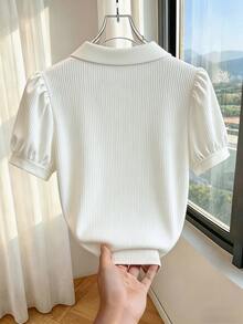 SHEIN Franclia [印花設計] 都市商務通勤風 優雅日常穿著 浪漫女款T恤 - 白色 - 查看 7