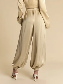SHEIN BAE Women's Solid Color Pocket Commuter Versatile Fashion Suit Pants - Khaki - View 2