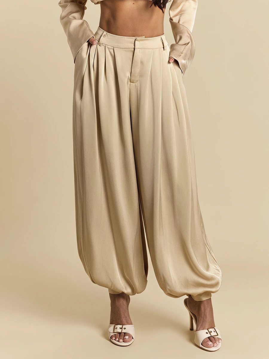 SHEIN BAE Women's Solid Color Pocket Commuter Versatile Fashion Suit Pants - Khaki - View 1