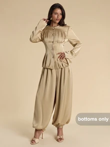SHEIN BAE Women's Solid Color Pocket Commuter Versatile Fashion Suit Pants - Khaki - View 5
