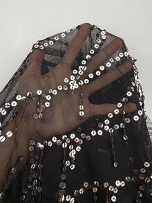 Cravure Fashionable Elegant Party Random Tassel Sequin Mesh Patchwork Plus Size Women's Top - Black - View 8