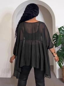 Veslaya Blus Chiffon Putih Lengan Mengembang Model Longgar untuk Musim Gugur - Hitam - View 2