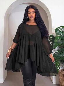 Veslaya Blus Chiffon Putih Lengan Mengembang Model Longgar untuk Musim Gugur - Hitam - View 3