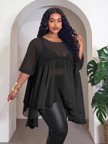 Veslaya Blus Chiffon Putih Lengan Mengembang Model Longgar untuk Musim Gugur - Hitam - View 4