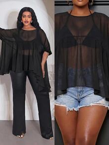 Veslaya Blus Chiffon Putih Lengan Mengembang Model Longgar untuk Musim Gugur - Hitam - View 8
