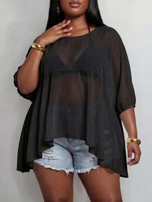 Veslaya Blus Chiffon Putih Lengan Mengembang Model Longgar untuk Musim Gugur - Hitam - View 5