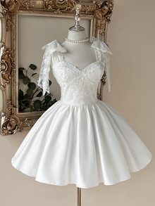 Lovelzi Elegant Dresses, Women's, Summer, Wedding Season, Homecoming Season, Date Night, Wedding Guest, Bridal Getaway, Short Formal Dresses - White - View 5