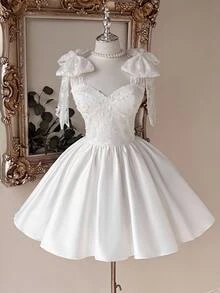 Lovelzi Elegant Dresses, Women's, Summer, Wedding Season, Homecoming Season, Date Night, Wedding Guest, Bridal Getaway, Short Formal Dresses - White - View 7