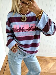 SuriyaCove Women's Autumn/Winter Basic Striped Colorblock Patchwork Round Neck Long Sleeve Blouse Suitable For Back To School, Travel, Street Style And Casual - Multicolor - View 3