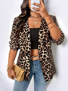 Elenzga Plus Size Women Leopard Print Lapel Blazer, Stylish Long Sleeve Open‑Front Casual Office Jacket, Versatile Commuter Outerwear For Fall Autumn - Multicolor - View 6