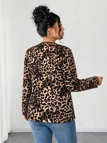 Elenzga Plus Size Women Leopard Print Lapel Blazer, Stylish Long Sleeve Open‑Front Casual Office Jacket, Versatile Commuter Outerwear For Fall Autumn - Multicolor - View 2