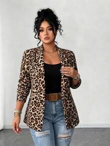 Elenzga Plus Size Women Leopard Print Lapel Blazer, Stylish Long Sleeve Open‑Front Casual Office Jacket, Versatile Commuter Outerwear For Fall Autumn - Multicolor - View 8