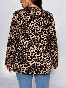 Elenzga Plus Size Women Leopard Print Lapel Blazer, Stylish Long Sleeve Open‑Front Casual Office Jacket, Versatile Commuter Outerwear For Fall Autumn - Multicolor - View 5